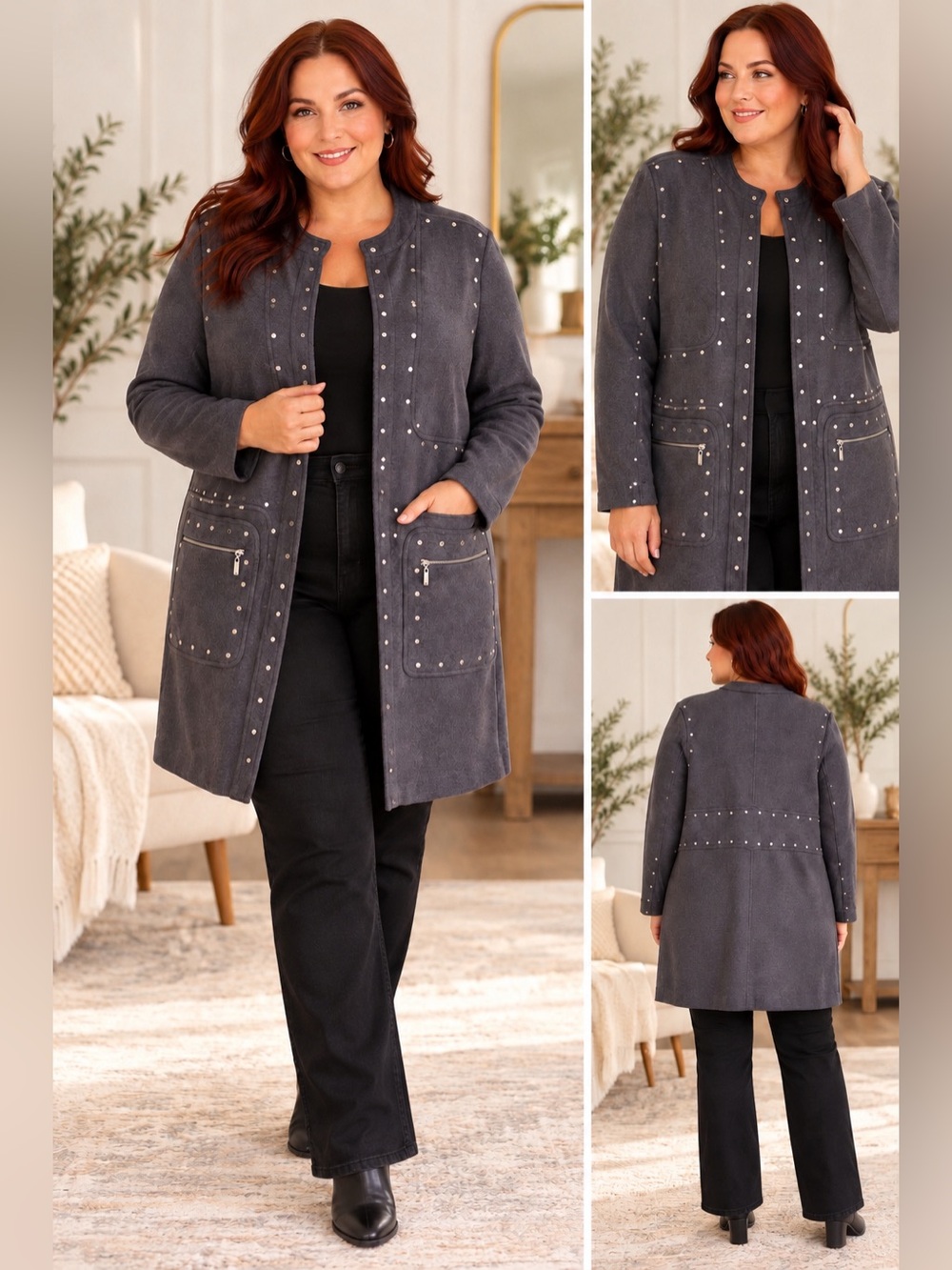 NIC+ZOE Lined Studded Knit Coat XL
